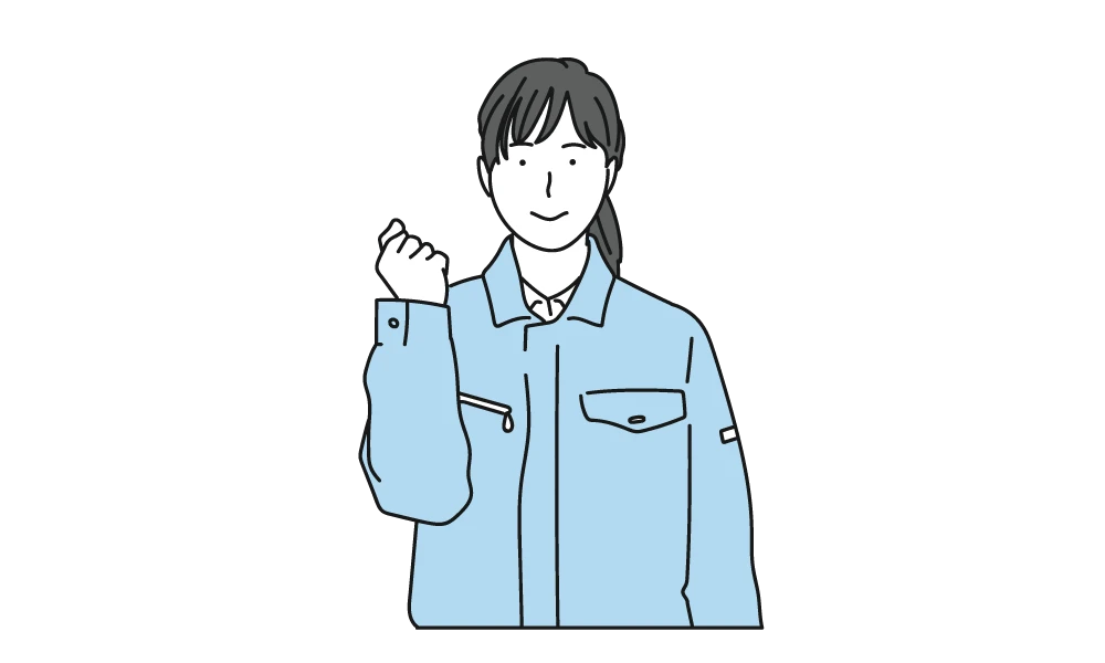 ガッツポーズをする女性作業員のアイコン